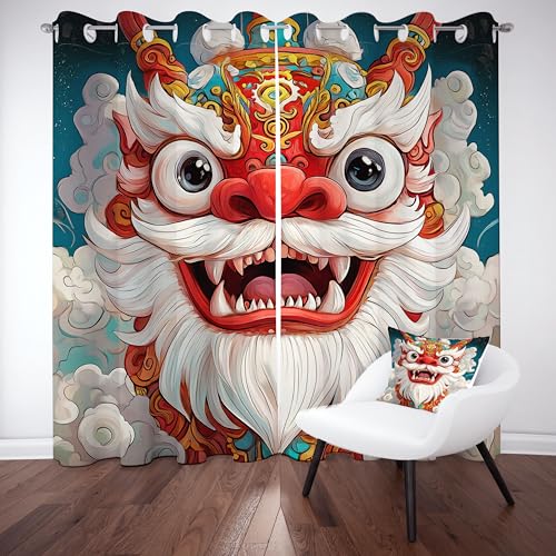 Slojtdd Chinesische Löwentanz Verdunklungsvorhang ösen,Karikatur Löwen Gardinen Blickdicht 2er Set, Niedlich Oriental Tier Schlafzimmer vorhange, kinderzimmer Wohnzimmer 2er Set,210x132 Slojtdd Chinesische Löwentanz Verdunklungsvorhang ösen,Karikatur Löwen Gardinen Blickdicht 2er Set, Niedlich Oriental Tier Schlafzimmer vorhange, kinderzimmer Wohnzimmer 2er Set,210x132 von Slojtdd