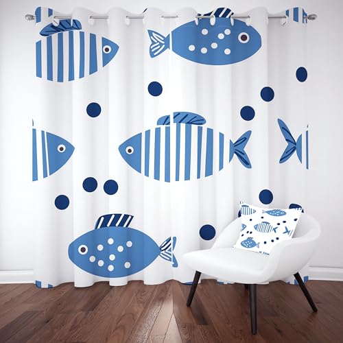 Slojtdd Karikatur Fisch Verdunklungsvorhang ösen,Tupfen Meerestier Gardinen Blickdicht 2er Set, Modern Gestreift Schlafzimmer vorhange, kinderzimmer Wohnzimmer 2er Set,210x132 Slojtdd Karikatur Fisch Verdunklungsvorhang ösen,Tupfen Meerestier Gardinen Blickdicht 2er Set, Modern Gestreift Schlafzimmer vorhange, kinderzimmer Wohnzimmer 2er Set,210x132 von Slojtdd
