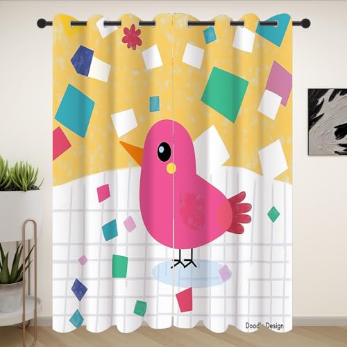 Slojtdd Karikatur Vogel Verdunklungsvorhang ösen,Tier Gitter Gardinen Blickdicht 2er Set, Karomuster Schlafzimmer vorhange, kinderzimmer Wohnzimmer 2er Set,210 x 132 von Slojtdd