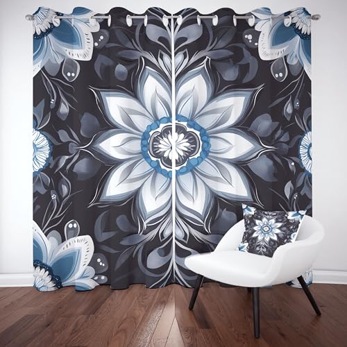 Slojtdd Mandala Floral Thermovorhang kälteschutz mit ösen, Boho Abstrakte Blumen Gardinen Schlafzimmer Blickdicht verdunklungsvorhang 2er Set, Modern Chic Art Vorhang 220x140, für kinderzimmer von Slojtdd