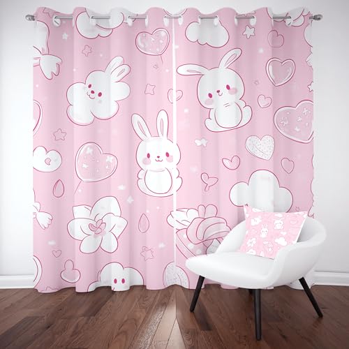 Slojtdd Nette Kaninchen Verdunklungsvorhang ösen,Karikatur Tiermotiv Gardinen Blickdicht 2er Set, Niedlich Liebe Herz Schlafzimmer vorhange, kinderzimmer Wohnzimmer 2er Set,210x132 von Slojtdd