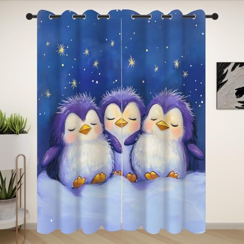Slojtdd Pinguin Vorhang Blickdicht 137 x 90 für kinderzimmer, Karikatur Tiermotiv Gardinen mit ösen 2er Set, Tierwelt Sternenhimmel Thermovorhang kälteschutz, Wohnzimmer verdunkelung vorhange Slojtdd Pinguin Vorhang Blickdicht 137 x 90 für kinderzimmer, Karikatur Tiermotiv Gardinen mit ösen 2er Set, Tierwelt Sternenhimmel Thermovorhang kälteschutz, Wohnzimmer verdunkelung vorhange von Slojtdd
