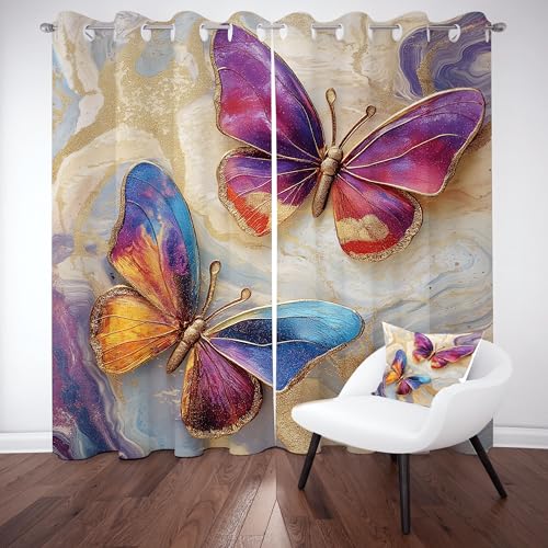 Slojtdd Schmetterling Vorhang mit ösen 137x117 thermovorhang, Abstrakte Marmor Optik Gardinen Wohnzimmer Blickdicht 2er Set, Insekt Tiermotiv Vorhange verdunkelung kälteschutz, für Schlafzimmer Slojtdd Schmetterling Vorhang mit ösen 137x117 thermovorhang, Abstrakte Marmor Optik Gardinen Wohnzimmer Blickdicht 2er Set, Insekt Tiermotiv Vorhange verdunkelung kälteschutz, für Schlafzimmer von Slojtdd