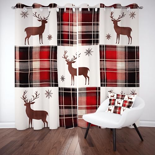 Slojtdd Schneeflocke REH Verdunklungsvorhang ösen,Rustikal Buffalo Plaid Gardinen Blickdicht 2er Set, Weihnachten Patchwork Schlafzimmer vorhange, kinderzimmer Wohnzimmer 2er Set,210x132 Slojtdd Schneeflocke REH Verdunklungsvorhang ösen,Rustikal Buffalo Plaid Gardinen Blickdicht 2er Set, Weihnachten Patchwork Schlafzimmer vorhange, kinderzimmer Wohnzimmer 2er Set,210x132 von Slojtdd