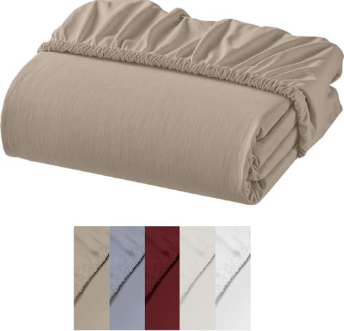 Sloomo Jersey Spannbettlaken 100% Baumwolle – Weiches & Atmungsaktives Bettlaken mit Gummizug – Hautfreundliches Spannbetttuch für Matratzen-Pflegeleicht & Oeko-Tex Zertifizier (Beige, 90x200) von Sloomo