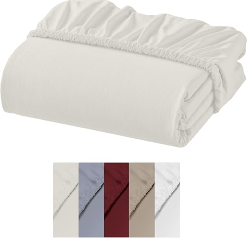 Sloomo Jersey Spannbettlaken 100% Baumwolle – Weiches & Atmungsaktives Bettlaken mit Gummizug – Hautfreundliches Spannbetttuch für Matratzen-Pflegeleicht & Oeko-Tex Zertifizier (Creme, 140x200) von Sloomo
