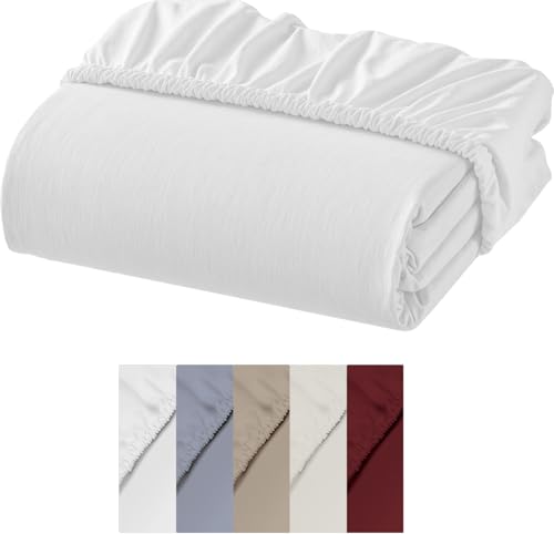 Sloomo Jersey Spannbettlaken 100% Baumwolle – Weiches & Atmungsaktives Bettlaken mit Gummizug – Hautfreundliches Spannbetttuch für Matratzen-Pflegeleicht & Oeko-Tex Zertifizier (Weiß, 180x200) von Sloomo