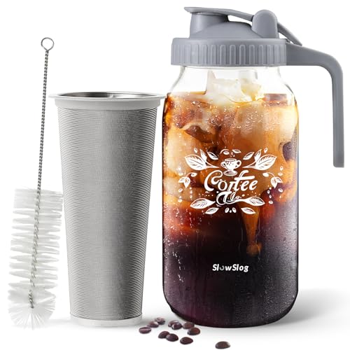 Slow Slog Cold Brew Coffee Maker, Cold Brew Mason Jar Pitcher with Lid, Iced Coffee Maker with Stainless Steel Filter for Iced Tea, Sun Tea, Limonade, Leak Proof von Slow Slog