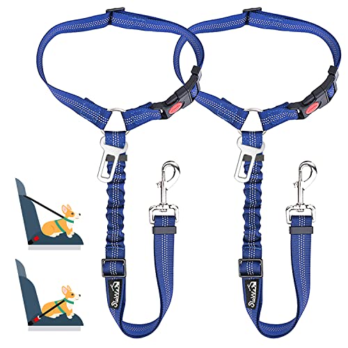 SlowTon Hundegurt fürs Auto, 2-in-1 Kopfstützen-Rückhalte Anschnallgurt Hund Auto mit Universalschnalle und einstellbarem, reflektierendem Gummiband zum Aufhängen von Sicherheitsgurten an Kopfstützen von SlowTon