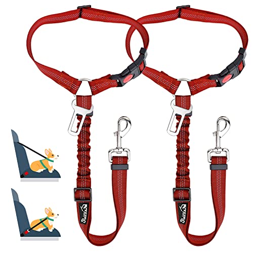 SlowTon Hundegurt fürs Auto, 2-in-1 Kopfstützen-Rückhalte Anschnallgurt Hund Auto mit Universalschnalle und einstellbarem, reflektierendem Gummiband zum Aufhängen von Sicherheitsgurten an Kopfstützen von SlowTon