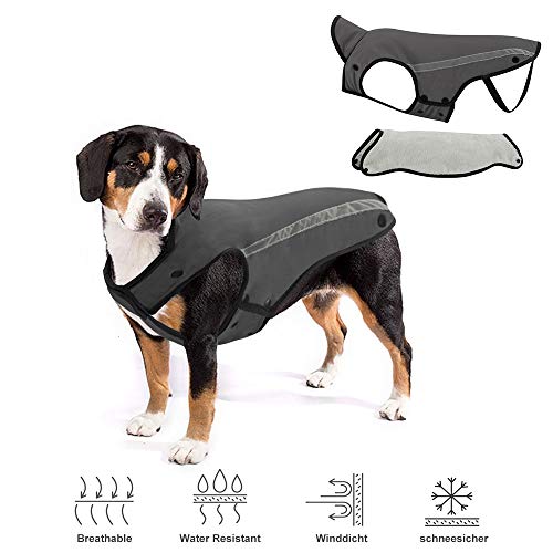 SlowTon Hundejacke Winter, weiches Flanell Hundemantel Winter, Verstellbarer Nacken und Brustgröße Haustierweste mit reflektierenden Streifen Wasserdicht Winddicht Hunde Mantel Warm Halten von SlowTon