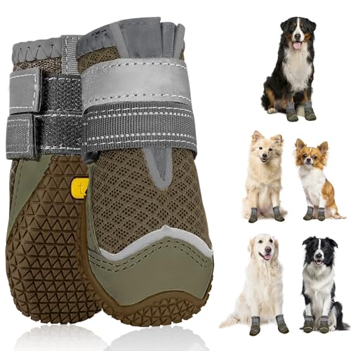 SlowTon Hundeschuhe Pfotenschutz, 2 Stück atmungsaktive Hunde Schuhe Outdoor mit Rutschfester Sohle, verstellbarem reflektierendem Klettverschluss Hundestiefel für kleine, mittlere und große Hunde von SlowTon