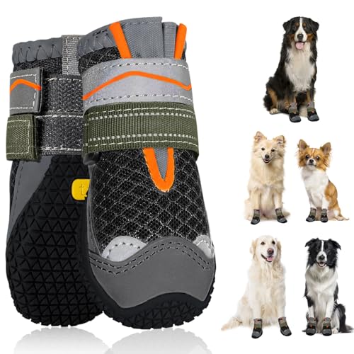 SlowTon Hundeschuhe Pfotenschutz, 2 Stück atmungsaktive Hunde Schuhe Outdoor mit Rutschfester Sohle, verstellbarem reflektierendem Klettverschluss Hundestiefel für kleine, mittlere und große Hunde SlowTon Hundeschuhe Pfotenschutz, 2 Stück atmungsaktive Hunde Schuhe Outdoor mit Rutschfester Sohle, verstellbarem reflektierendem Klettverschluss Hundestiefel für kleine, mittlere und große Hunde von SlowTon