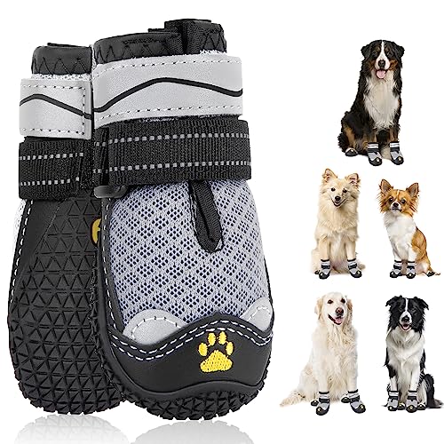SlowTon Hundeschuhe Pfotenschutz, 2 Stück atmungsaktive Hunde Schuhe Outdoor mit Rutschfester Sohle, verstellbarem reflektierendem Klettverschluss Hundestiefel für kleine, mittlere und große Hunde SlowTon Hundeschuhe Pfotenschutz, 2 Stück atmungsaktive Hunde Schuhe Outdoor mit Rutschfester Sohle, verstellbarem reflektierendem Klettverschluss Hundestiefel für kleine, mittlere und große Hunde von SlowTon