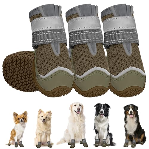 SlowTon Hundeschuhe Pfotenschutz, 4 Stück atmungsaktive Hunde Schuhe Outdoor mit Rutschfester Sohle, verstellbarem reflektierendem Klettverschluss Hundestiefel für kleine, mittlere und große Hunde SlowTon Hundeschuhe Pfotenschutz, 4 Stück atmungsaktive Hunde Schuhe Outdoor mit Rutschfester Sohle, verstellbarem reflektierendem Klettverschluss Hundestiefel für kleine, mittlere und große Hunde von SlowTon