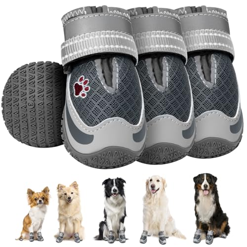SlowTon Hundeschuhe Pfotenschutz, 4 Stück atmungsaktive Hundeschuhe mit Rutschfester Sohle, verstellbarem reflektierendem Klettverschluss wasserdichte Hundeschuhe für kleine, mittlere und große Hunde SlowTon Hundeschuhe Pfotenschutz, 4 Stück atmungsaktive Hundeschuhe mit Rutschfester Sohle, verstellbarem reflektierendem Klettverschluss wasserdichte Hundeschuhe für kleine, mittlere und große Hunde von SlowTon