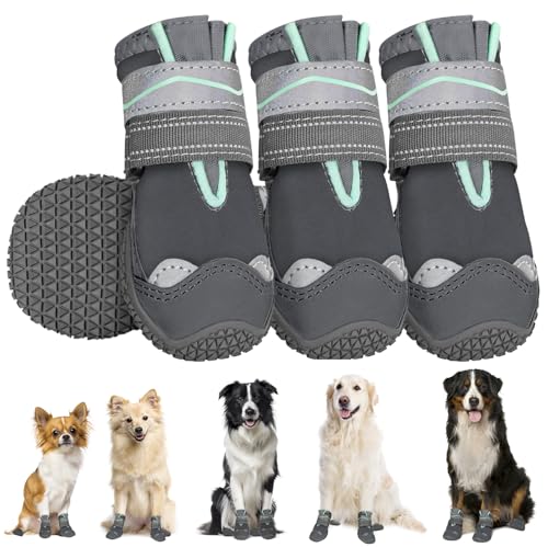 SlowTon Hundeschuhe Pfotenschutz, 4 Stück wasserdichte Hunde Schuhe Outdoor mit Rutschfester Sohle, reflektierendem Klettverschluss Hundestiefel für kleine mittlere große Hunde Winter von SlowTon