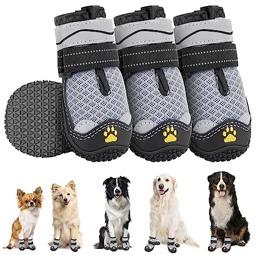 SlowTon Hundeschuhe Pfotenschutz, 4 Stück atmungsaktive Hunde Schuhe Outdoor mit Rutschfester Sohle, verstellbarem reflektierendem Klettverschluss Hundestiefel für kleine, mittlere und große Hunde von SlowTon