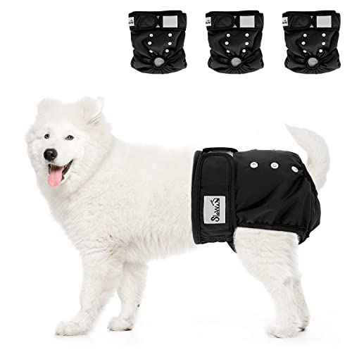 SlowTon Hundewindeln für Hündinnen, 3 Stück waschbare auslaufsichere weiche hochsaugfähige und umweltfreundliche Läufigkeitshose für Hündinnen mit verstellbaren Knöpfen bei Inkontinenz & Läufigkeit von SlowTon