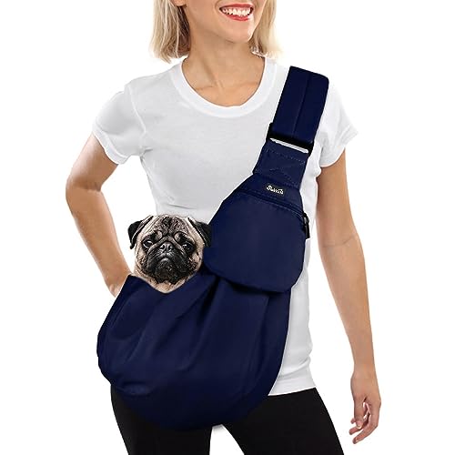SlowTon Hundetragetasche, Haustier Hundetasche mit verstellbarem, gepolstertem Schultergurt und Fronttasche Tragetasche Hund für Spaziergang Aktivitäten im Freien und Ausflüge(Dunkelblau) von SlowTon