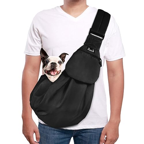 SlowTon Hundetragetasche, Haustier Hundetasche mit verstellbarem, gepolstertem Schultergurt und Fronttasche Tragetasche Hund für Spaziergang Aktivitäten im Freien und Ausflüge(Schwarz) von SlowTon
