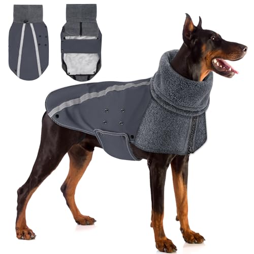 SlowTon Winter Hundemantel, Warm Polar Fleece Futter Hund Outdoor Jacke mit Rollkragen Schal Reflektierende Streifen Verstellbar Wasserdicht Winddicht Welpenweste Weiche Haustier Outfits von SlowTon