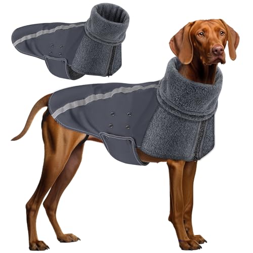 SlowTon Winter Hundemantel, Warmes Polarfleece Futter Hunde Outdoor Jacke mit Rollkragen Schal Reflektierende Streifen Verstellbare wasserdichte Winddichte Outfits für Kleine Mittelgroße Hunde von SlowTon