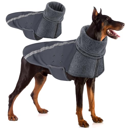 SlowTon Winter Hundemantel, Warmes Polarfleece Futter Hunde Outdoor Jacke mit Rollkragen Schal Reflektierende Streifen Verstellbare wasserdichte Winddichte Outfits für Kleine Mittelgroße Hunde von SlowTon