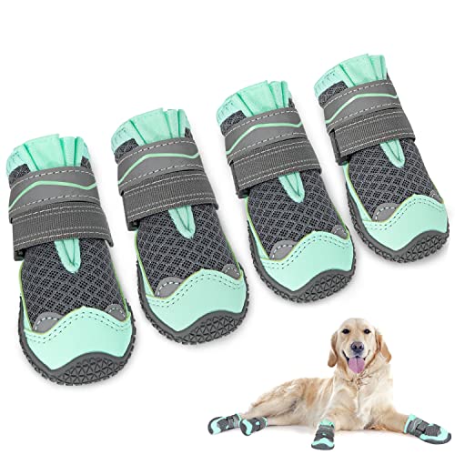 SlowTon Hundeschuhe Pfotenschutz, 4 Stück atmungsaktive Hunde Schuhe Outdoor mit Rutschfester Sohle, verstellbarem reflektierendem Klettverschluss Hundestiefel für kleine, mittlere und große Hunde von SlowTon