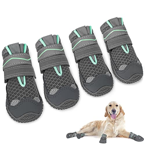 SlowTon Hundeschuhe Pfotenschutz, 4 Stück atmungsaktive Hunde Schuhe Outdoor mit Rutschfester Sohle, verstellbarem reflektierendem Klettverschluss Hundestiefel für kleine, mittlere und große Hunde von SlowTon