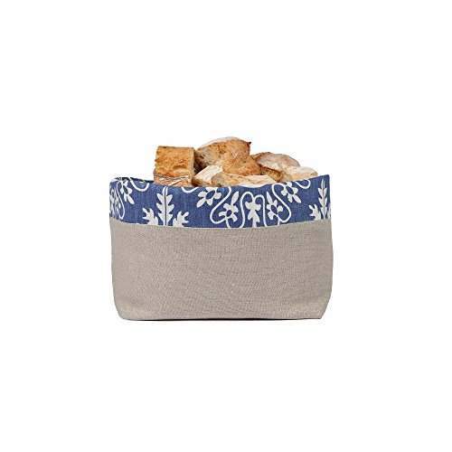 Brotbeutel zur Aufbewahrung und Brotkorb in einem aus reinem Leinen, atmungsaktiv und dekorativ 30 cm x 34 cm. 40° Blau/weiß und natur von Slowroom
