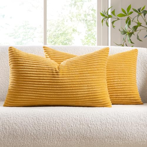 Slozzi 2er Set Kordsamt Kissenbezug Ingwergelb 30x50 Kissenbezüge Kissenhülle Sofakissen Dekokissenbezug Couchkissen Weich für Sofa Schlafzimmer Wohnzimmer Balkon von Slozzi
