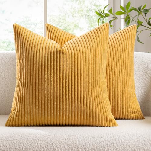 Slozzi 2er Set Kordsamt Kissenbezug Ingwergelb 45x45 Kissenbezüge Kissenhülle Sofakissen Dekokissenbezug Couchkissen Weich für Sofa Schlafzimmer Wohnzimmer Balkon von Slozzi