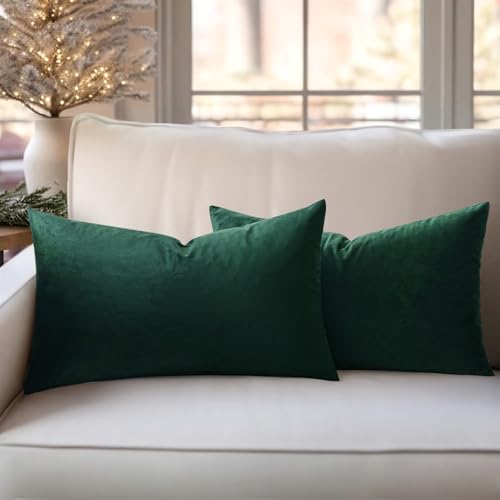 Slozzi 2er Set Samt Kissenbezüge Haushalt Dekokissen Dekorative Kissenhülle Weich Sofakissen für Sofa Schlafzimmer Wohnzimmer 30x50 cm Dunkelgrün von Slozzi