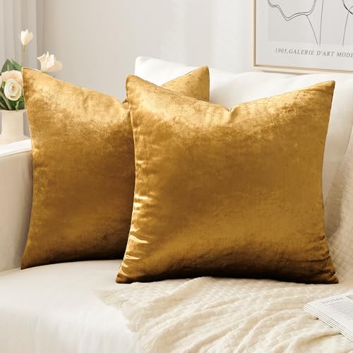 Slozzi 2er Set Samt Kissenbezüge Haushalt Dekokissen Dekorative Kissenhülle Weich Sofakissen für Sofa Schlafzimmer Wohnzimmer 40x40 cm Dunkelgold von Slozzi