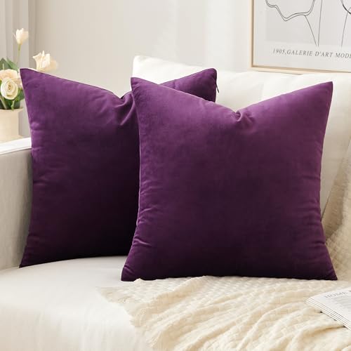 Slozzi 2er Set Samt Kissenbezüge Haushalt Dekokissen Dekorative Kissenhülle Weich Sofakissen für Sofa Schlafzimmer Wohnzimmer 40x40 cm Lila von Slozzi