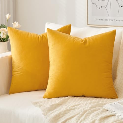 Slozzi 2er Set Samt Kissenbezüge Haushalt Dekokissen Dekorative Kissenhülle Weich Sofakissen für Sofa Schlafzimmer Wohnzimmer 45x45 cm Orange von Slozzi