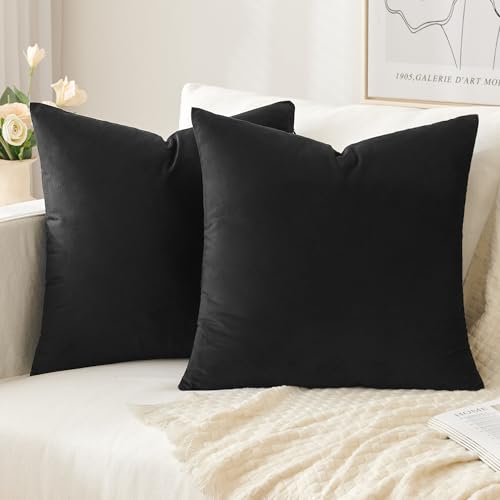 Slozzi 2er Set Samt Kissenbezüge Haushalt Dekokissen Dekorative Kissenhülle Weich Sofakissen für Sofa Schlafzimmer Wohnzimmer 45x45 cm Schwarz von Slozzi