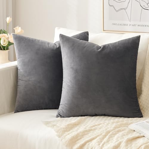 Slozzi 2er Set Samt Kissenbezüge Haushalt Dekokissen Dekorative Kissenhülle Weich Sofakissen für Sofa Schlafzimmer Wohnzimmer 50x50 cm Dunkelgrau von Slozzi