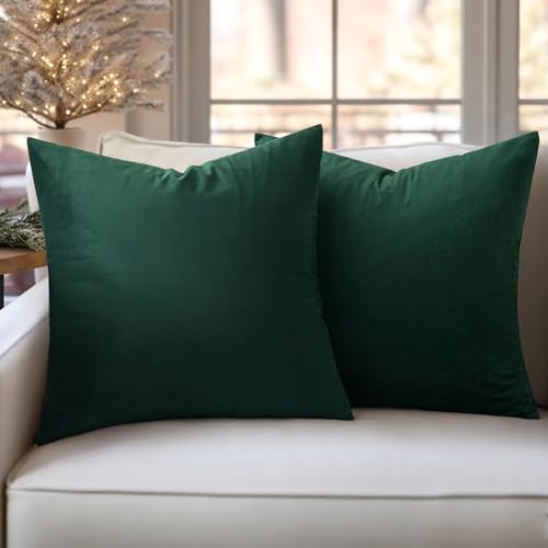 Slozzi 2er Set Samt Kissenbezüge Haushalt Dekokissen Dekorative Kissenhülle Weich Sofakissen für Sofa Schlafzimmer Wohnzimmer 50x50 cm Dunkelgrün von Slozzi