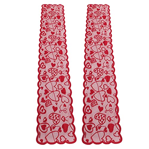 2 Pcs Valentines Table Runner,Valentines Tablecloth, Wedding Table Runner Love Heart Print Lace Red Table Runner Decoration for Home Wedding, Christmas Party, Mother's Day,Valentine Day 71.7x13in von Sluffs