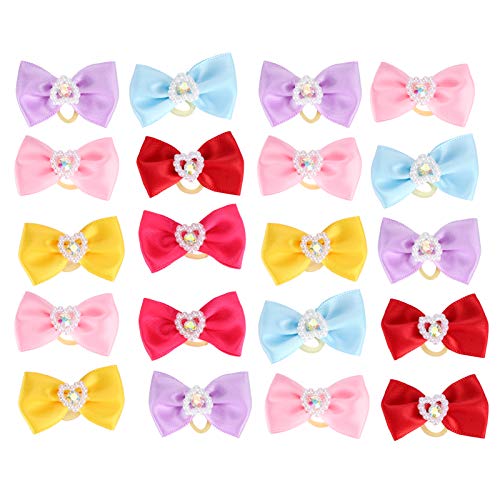 Sluffs 20Pcs Handsewn Cute Pet Hair Bows Grooming Bows Lovely Bowknot with Rubber Bands for Pet Cute Puppy Dog Small Bowknot Hair Bows with Metal Clips Handmade Hair Accessories B von Sluffs