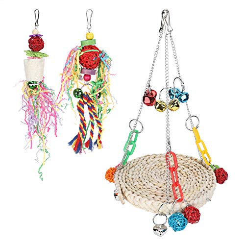Sluffs Bird Swing for Cage with Chew Toys, 3PCS Parrots Toy Set Hanging Stand Swings Bird Chewing Toys Rattan Ball Pendant Decor Sluffs Bird Swing for Cage with Chew Toys, 3PCS Parrots Toy Set Hanging Stand Swings Bird Chewing Toys Rattan Ball Pendant Decor von Sluffs