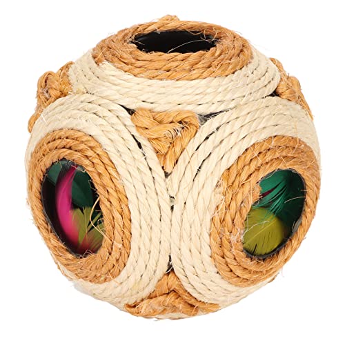 Sluffs Cat Sisal Ball,Sisal Cat Scratching Ball Bright Colors Interactive Grinding Claw Scratch Resistant Cat Toy Ball with Colored Feather von Sluffs