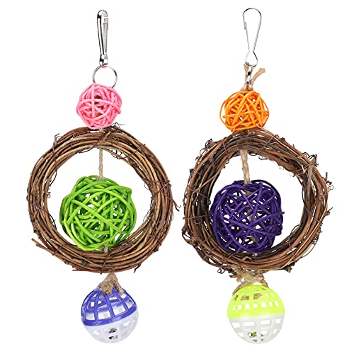 Sluffs Parrots Toy Rattan Ball Ring Bell Swing Toy Hanging Pet Cage Decor Bird Accessories for Parakeet, Cockatiel, Sun Conure, Lovebird, Budgie, Small Birds von Sluffs