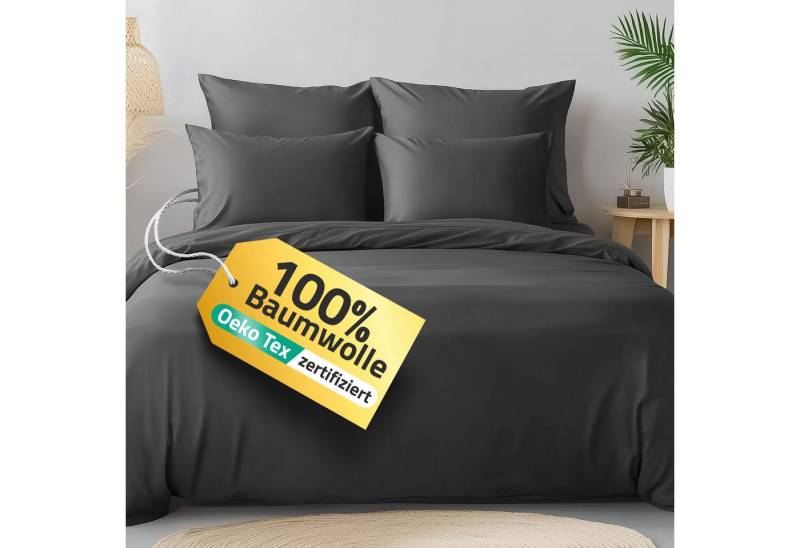 Slummer Bettwäsche Gr. 135x200 oder 155x220 cm grau, Baumwolle, 2 teilig, YKK-Reißverschluss, Sommerbettwäsche von Slummer