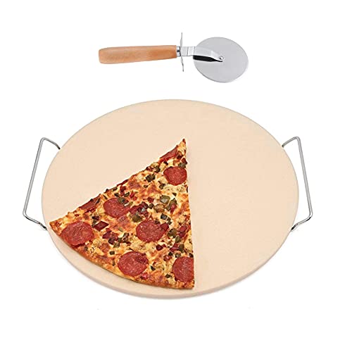 Pizzastein Set, mit Pizzarad Cordierit Servierwerkzeug, Pizza Werkzeug Set für Pizza, Kuchen, Brot, Kuchen, Kekse auf Ofen, BBQ & Grill von SmPinnaA