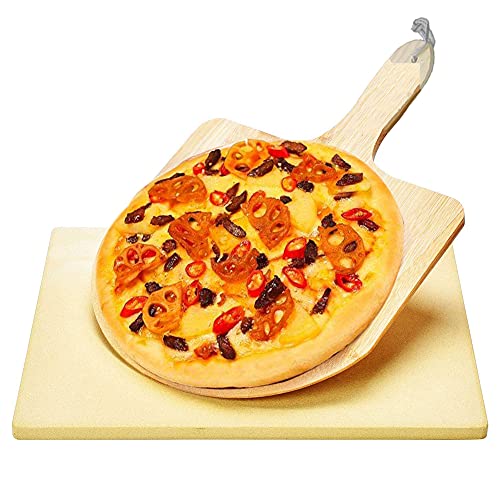 Pizzastein und Holz-Pizzaschaufel-Set, Transferschaufel, Servierwerkzeug, Pizza-Werkzeug-Set für Pizza, Kuchen, Brot, Kuchen, Kekse im Ofen, BBQ & Grill von SmPinnaA