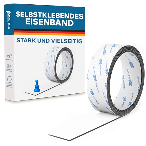 Eisenband Ferroband mit 3M Kleber Kleberücken selbstklebend Breiten Magnetband Band für Magnete (18mm, Weiß matt) von Smagnon