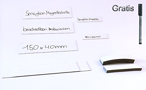 Magnet-Schilder 40mm x 150mm weiß non-permanent beschreibbar Qualität ''Anistrop'' 20 Stück + 1 Gratis non-permanent Stift von Smagnon